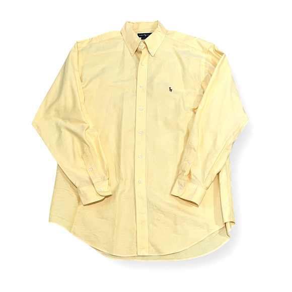 Ralph Lauren Shirt Mens 16.5 34 Yellow Preppy Long Sleeve Yarmouth Oxford Cotton - Picture 1 of 7